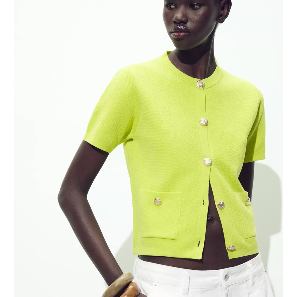 <ZARA>Lime Green Short Sleeve Cardigan